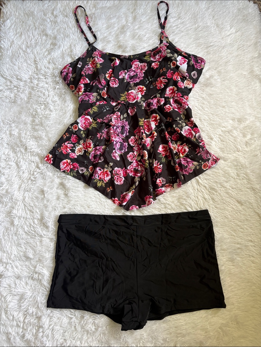 NWOT Floral Butterfly 2 Piece Ruffle Top With Shorts Swim Set Size 4XL
